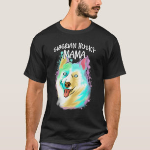 Camiseta Retrato Pop Colorido de Husky Mãe Dia das Mães M
