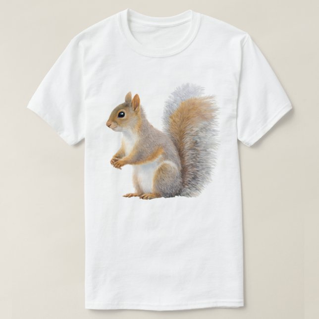 Camiseta Retrato Realista de Esquilo (Frente do Design)