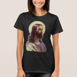 Camiseta Retrato Religioso Vintage, Jesus Cristo com Auréol
