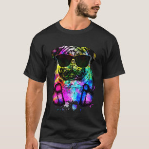 Camiseta Retrato Retro Pop de Pug com Fones de Ouvido