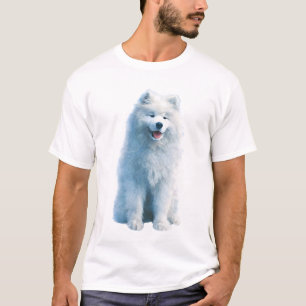 Camiseta Retrato Sorrindo de Samoyed Branco Fofinho Homens