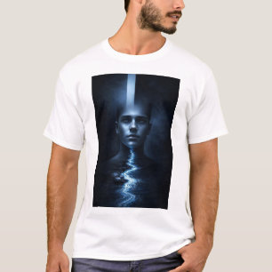Camiseta Retrato Surrealista com Luz Azul Etérea