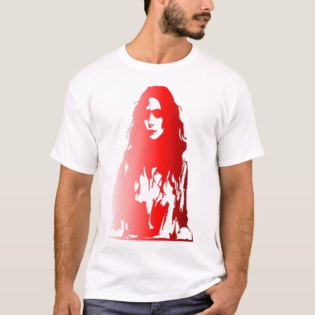 Camiseta Retrato vermelho de uma mulher de cabelo comprido (Frente)
