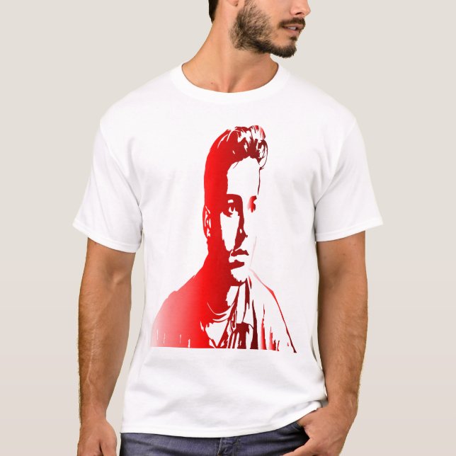 Camiseta retrato vermelho e branco de um homem com um (Frente)