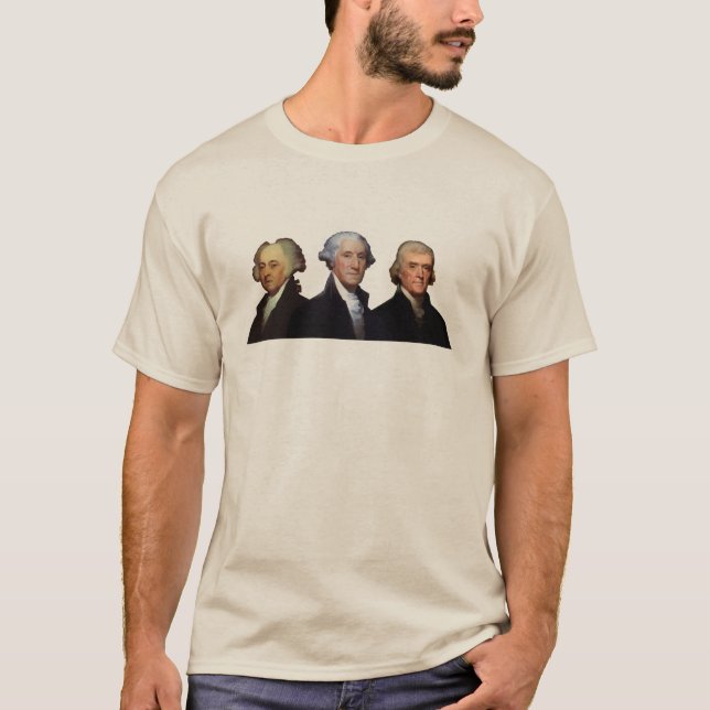 Camiseta Retratos de Adams, Washington e Jefferson (Frente)