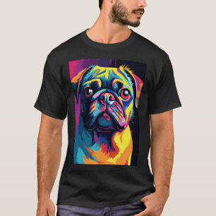 Camiseta retratos de cachorro Pug desenho. animal colorido.