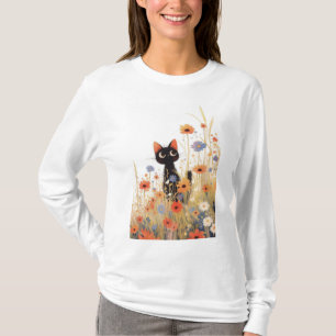 Camiseta Retretação de Flor de Gato Preto
