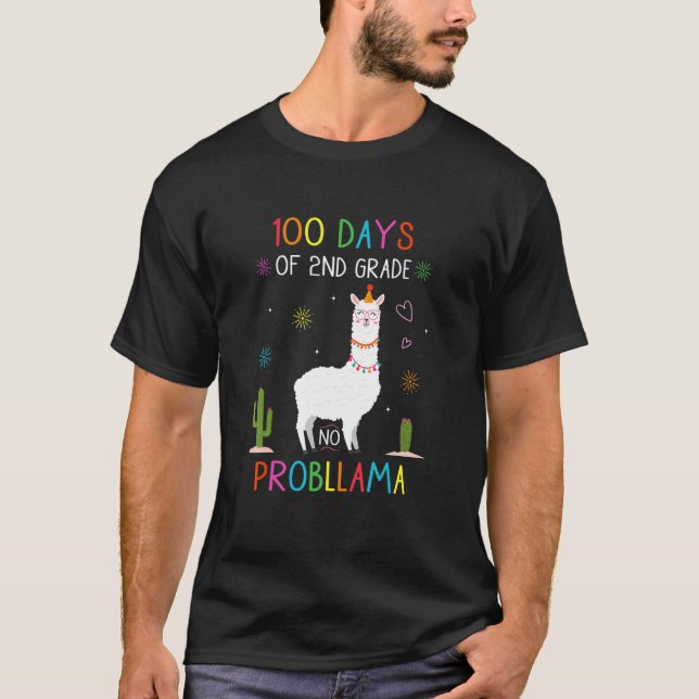 Camiseta Retro 100 Days Of 2nd Grade No Probllama Llama Sec (Frente)