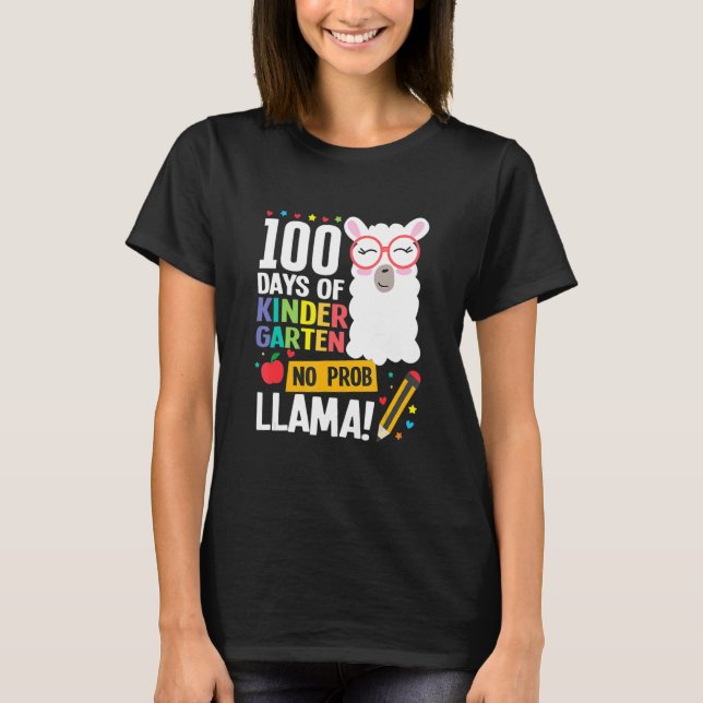 Camiseta Retro 100 Days Of School Kindergarten Llama Girl B (Frente)