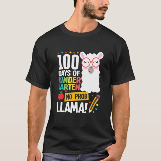 Camiseta Retro 100 Days Of School Kindergarten Llama Girl B (Frente)