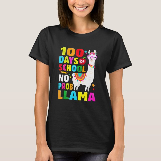 Camiseta Retro 100 Days Of School Shirt No Probllama Llama  (Frente)