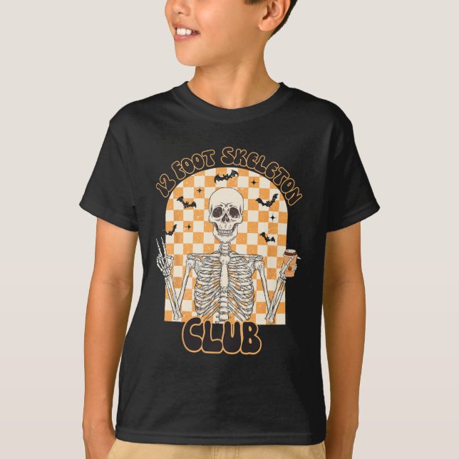 Camiseta Retro 12 Foot Skeleton Club Halloween Kids Trick O (Frente)