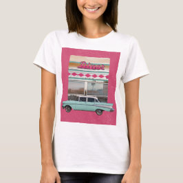 Camiseta Retro 1950 Diner Wall Art | Sinal de Neon Rosa & T