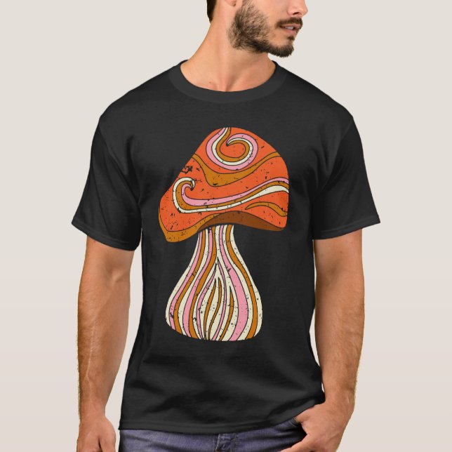 Camiseta Retro 1960s Hippy Style Distressed Mushroom Graphi (Frente)