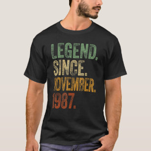 Camiseta Retro 1987 Aniversário Legenda do Nascer Novembro 
