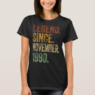 Camiseta Retro 1990 Aniversário Legenda De Nascer De Novemb