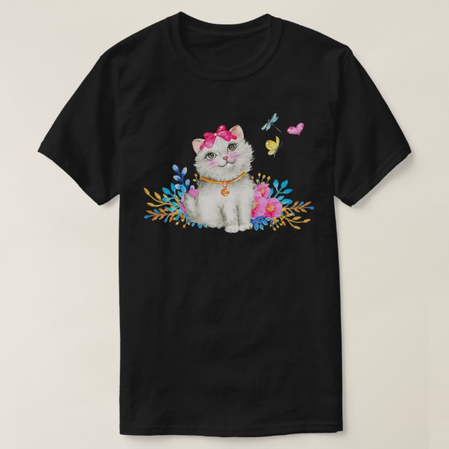 Camiseta Retro 1990s Tacky Cat   Kitten and Butterflies  (Frente do Design)