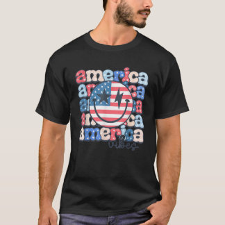 Camiseta Retro 4 De Julho America Vibes Groovy Smile Patri