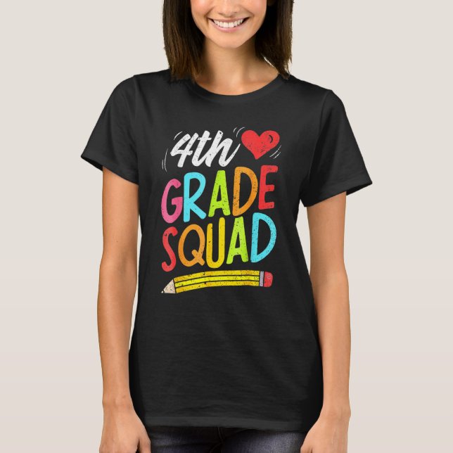 Camiseta Retro 4th Fourth Grade Squad Pencil Back To School (Frente)