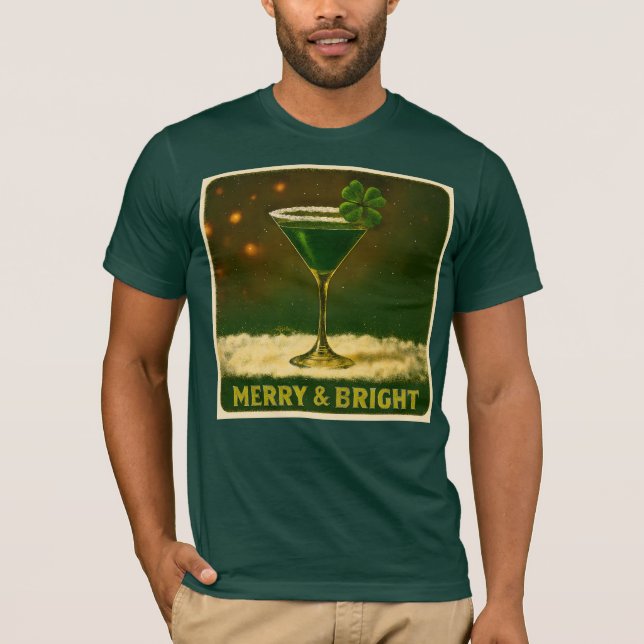 Camiseta Retro 50s 4 Leaf Clover Irish Christmas Martini (Frente)