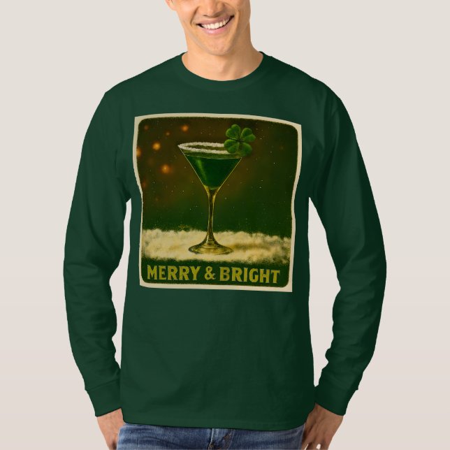 Camiseta Retro 50s 4 Leaf Clover Irish Christmas Martini (Frente)