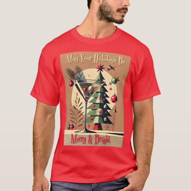 Camiseta Retro 50s Jet Set Martini de Natal Árvore de Natal (Frente)