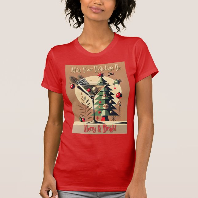 Camiseta Retro 50s Jet Set Martini de Natal Árvore de Natal (Frente)