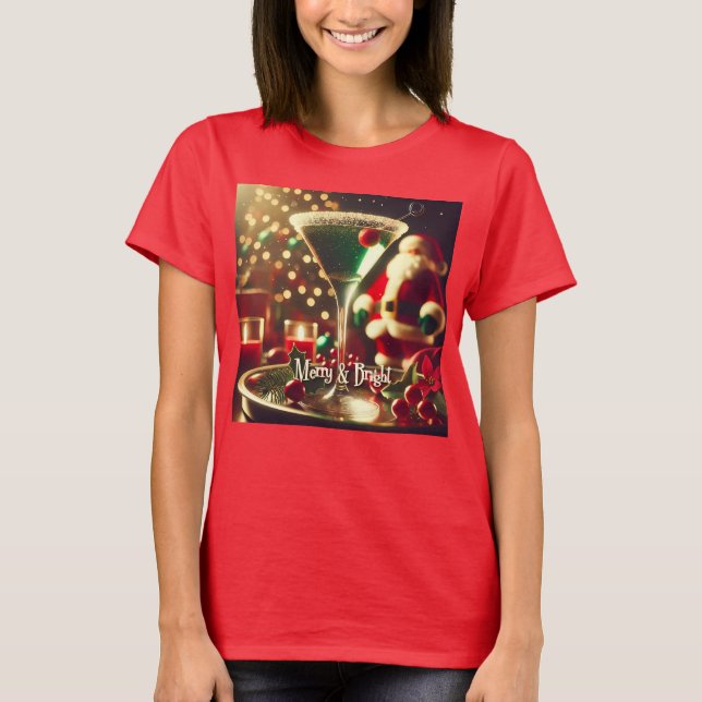Camiseta Retro 50s Santa Christmas Green Martini (Frente)