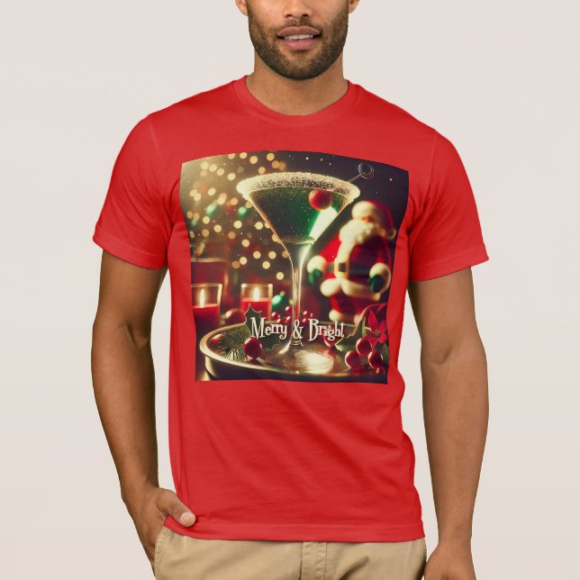 Camiseta Retro 50s Santa Christmas Green Martini (Frente)