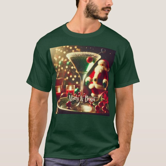 Camiseta Retro 50s Santa Christmas Green Martini (Frente)