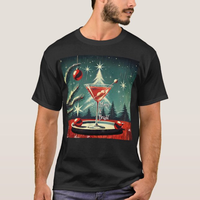 Camiseta Retro 50s Snow Flurry Christmas Tree Martini (Frente)
