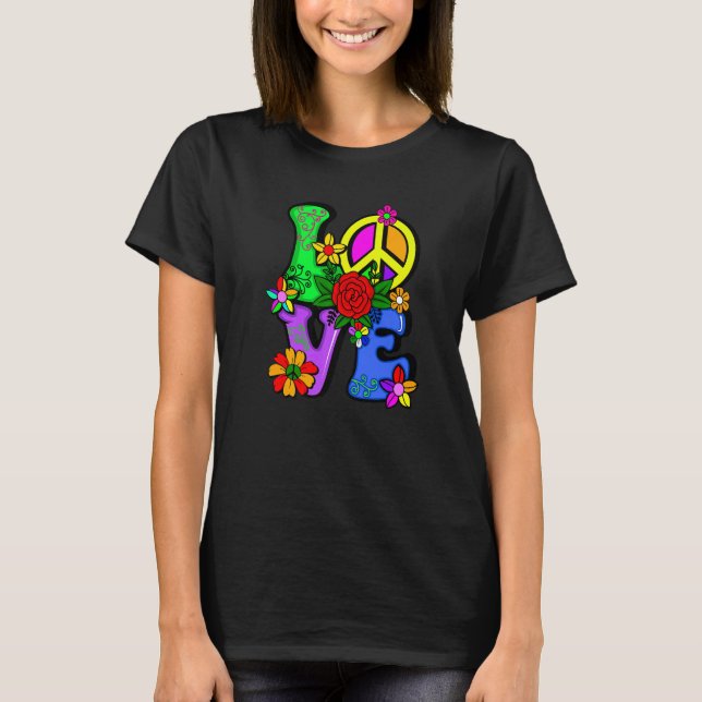 Camiseta Retro 60's 70's Flower Power Hippy Groovy Love Pea (Frente)