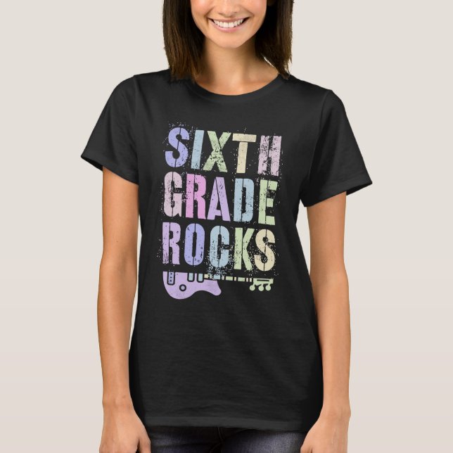 Camiseta Retro 6th GRADE ROCKS Teacher Rockstar Squad Sixth (Frente)