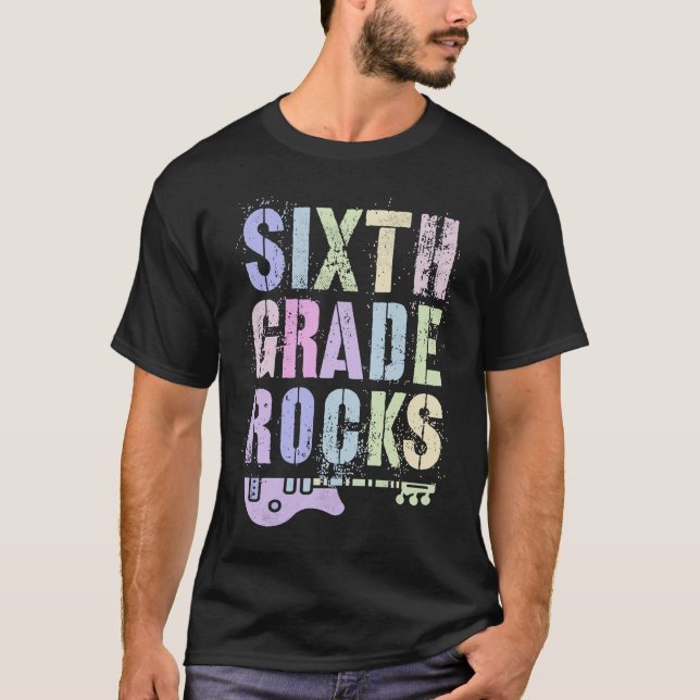 Camiseta Retro 6th GRADE ROCKS Teacher Rockstar Squad Sixth (Frente)