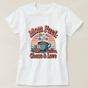 Camiseta Retro 70s Mãe Combustível: Café, Caos e Amor
