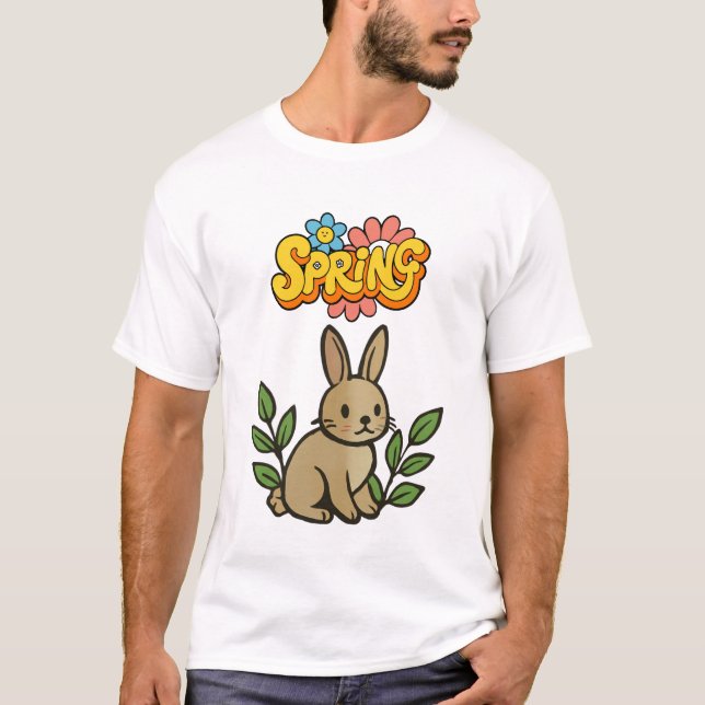 Camiseta Retro 70s Spring Bunny Graphic Design (Frente)