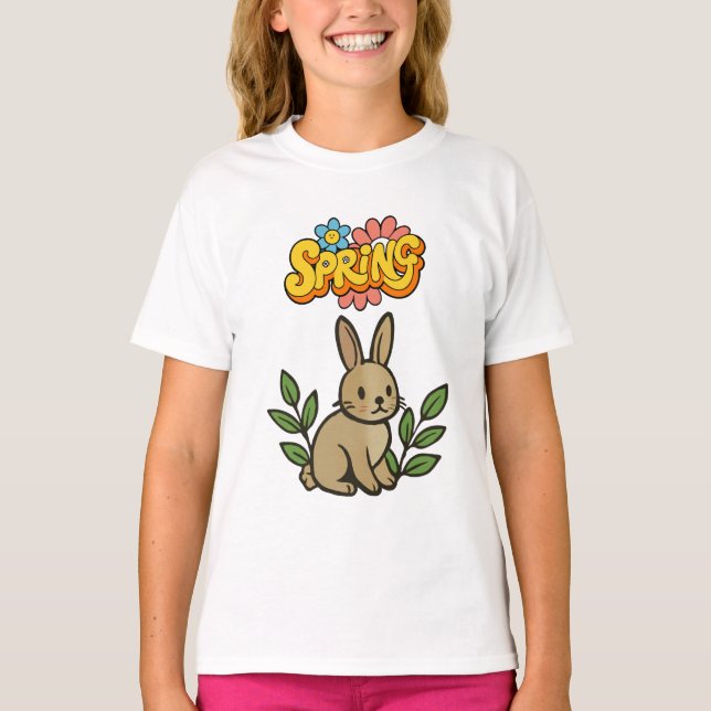 Camiseta Retro 70s Spring Bunny Graphic Design (Frente)