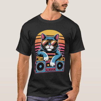 Camiseta Retro 80s Cat com óculos de sol - Gatinho de onda