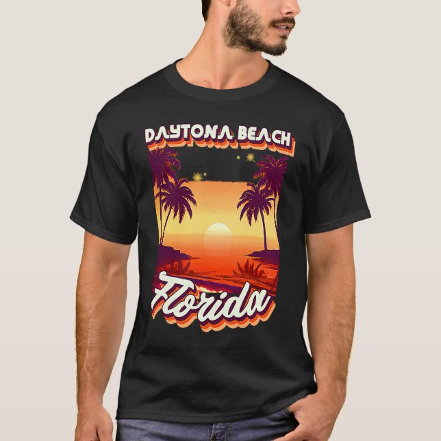 Camiseta Retro 80's Style Daytona Beach Florida Palm Tree S (Frente)