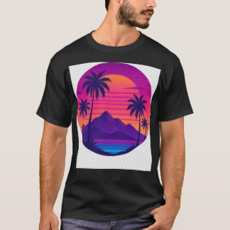 Camiseta Retro 80s Sunset com Palmeiras - Aesth de Ondas Si