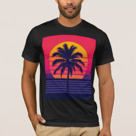 Camiseta Retro 80s Sunset Palm Tree Synthwave Art
