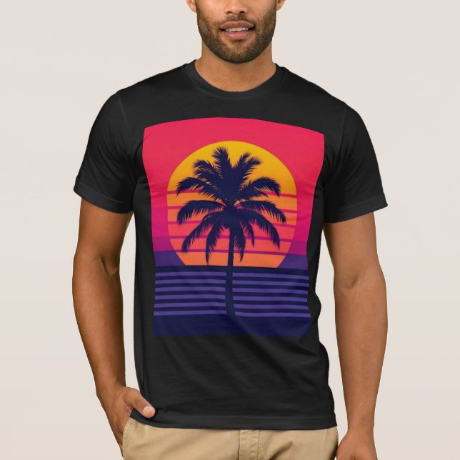 Camiseta Retro 80s Sunset Palm Tree Synthwave Art (Frente)