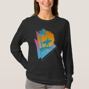 Camiseta Retro 80s Surfe em Surfe em Onda Sintética Vapo