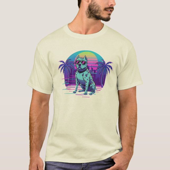 Camiseta Retro 80s Synthwave Cachorro Legal com Óc (Frente)