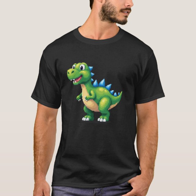 Camiseta Retro 8 Bits T Rex Pixel Art Gamer Dinossauro (Frente)