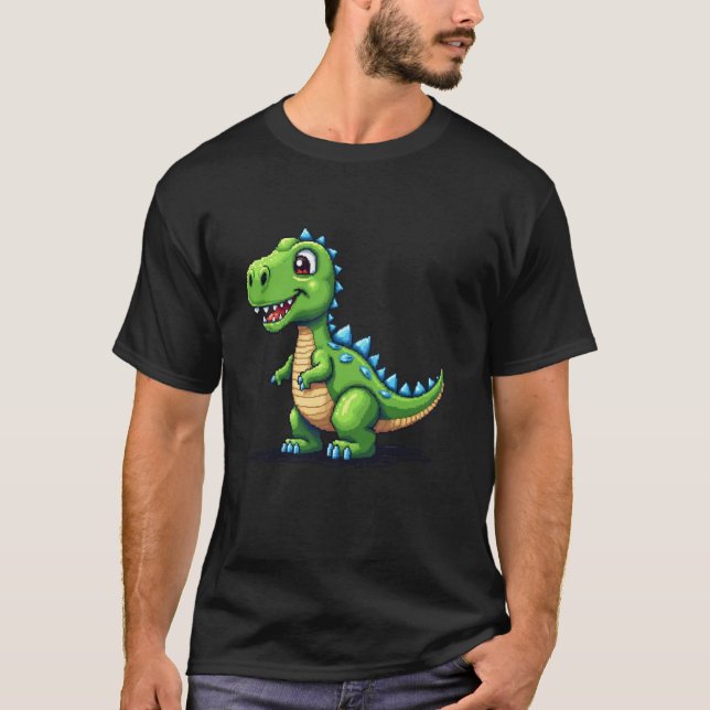 Camiseta Retro 8 Bits T Rex Pixel Art Gamer Dinossauro (Frente)