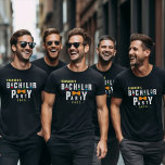 Camiseta Retro 90s Colorida Bowtie Bachelor Party Black<br><div class="desc">Colorida camiseta de despedida de solteiro para um noivo e seus padrinhos de casamento. Pegue um para cada membro do seu grupo de amigos.</div>