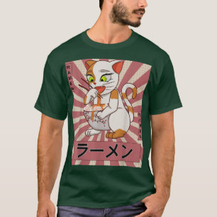 Camiseta Retro 90s Japonês Anime Kawaii Gato Ramen N