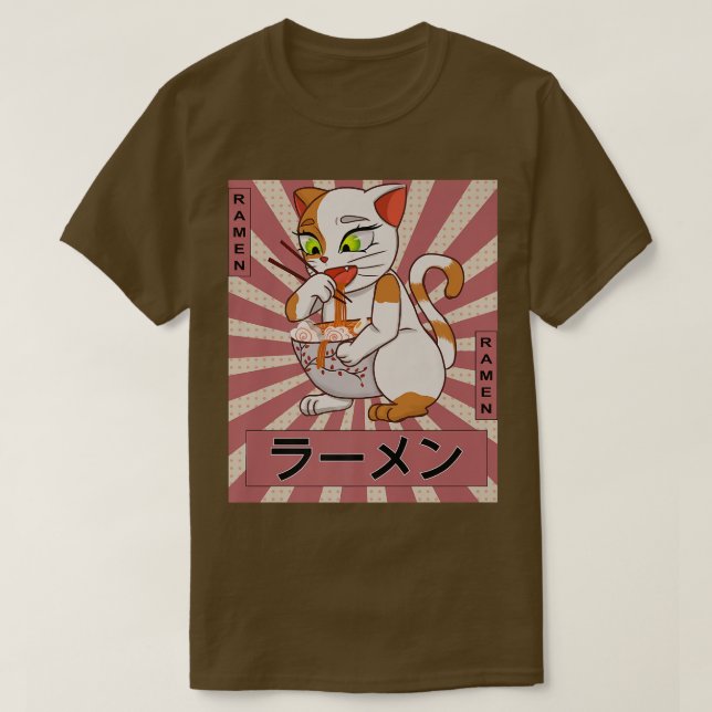 Camiseta Retro 90s Japonês Anime Kawaii Gato Ramen N (Frente do Design)