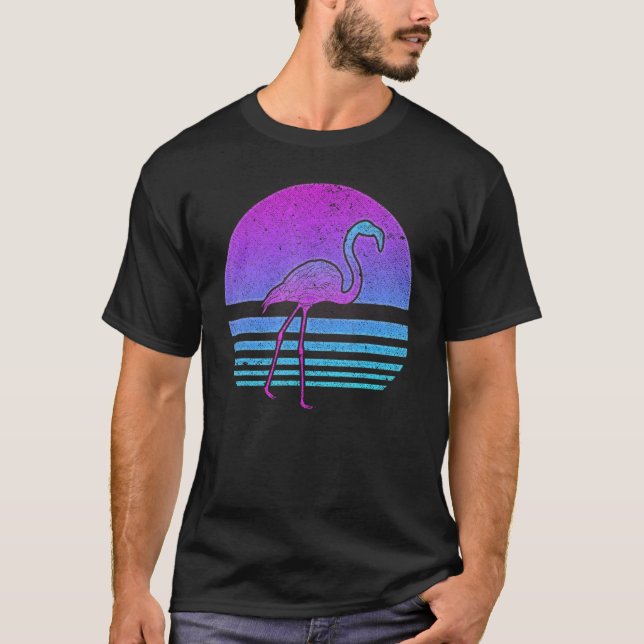 Camiseta Retro 90s Vaporwave Tropical Bird Pink Fla (Frente)
